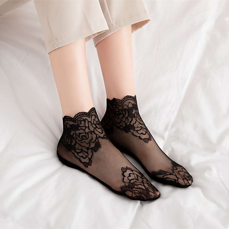 5 Pairs Black One Size High Elastic Socks
