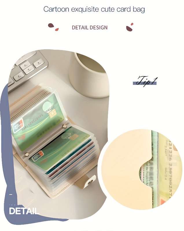 1pc Multi-Slot Cute Cartoon Rabbit Faux Leather Card Holder Casual Style Snap Closure Card Case w
