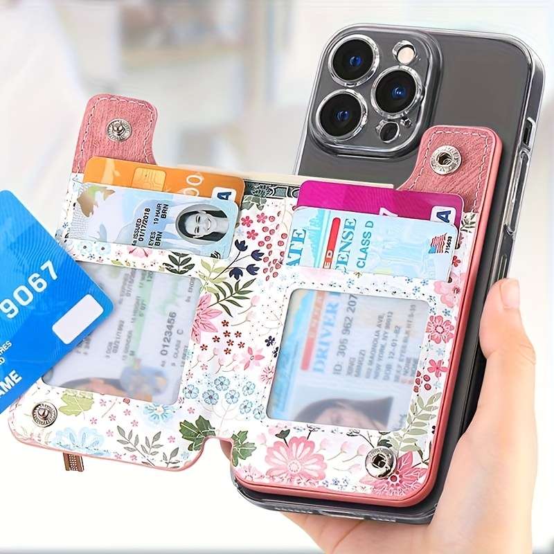 1pc Stylish Floral Mobile Phone Wallet with Zipper Coin Purse And Card Slots Your Basic Phone