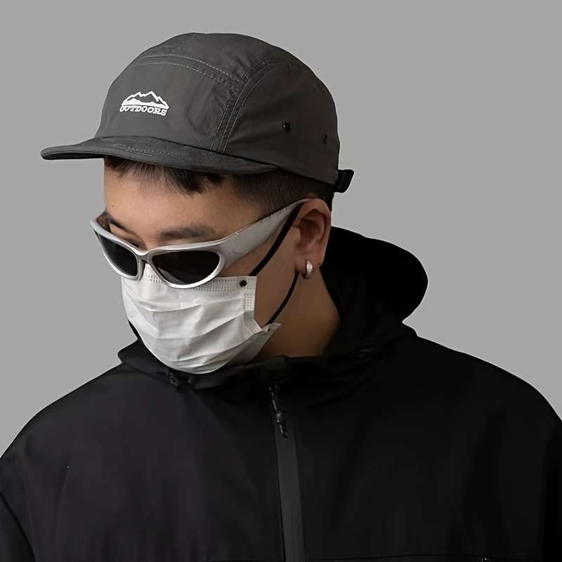 1pc Outdoors Logo Baseball Cap Black Polyester Breathable Quick-Dry Vintage Mountain Design