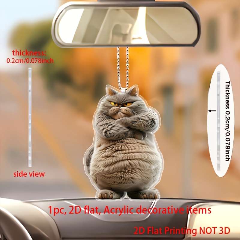 1pc 2D Flat  Modern Style  Print Acrylic Cat Car Hanging Decoration No Feathers No Power