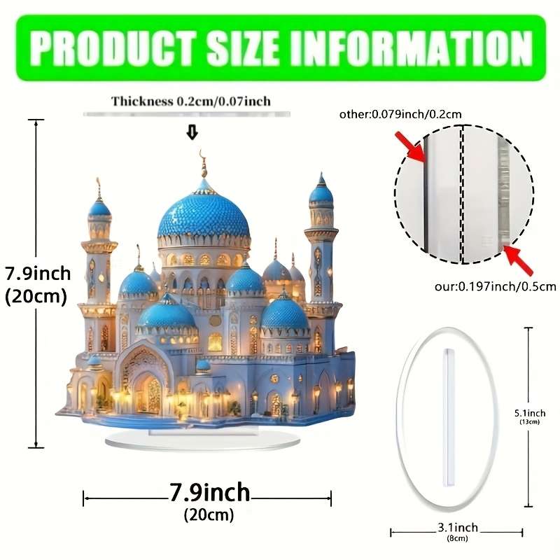 1pc 2D Flat A Vintage Acrylic Mosque Model Made of  Acrylic Featuring a Stand Multifunctional Rama