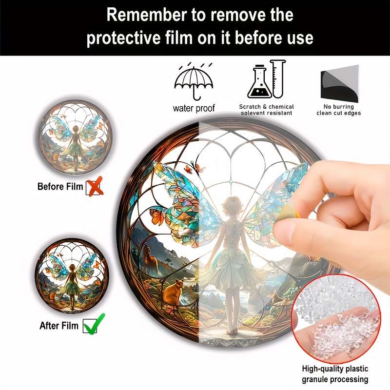 1pc 2D Flat  Bohemian Forest Fairy Stained Glass Suncatcher Vibrant Acrylic Window Decor with Enc