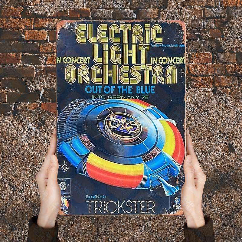 1pc  Vintage Electric Light Orchestra ELO Tin Sign Frameless Retro-Inspired Metal Wall Art wi