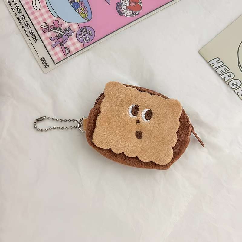 1pc Adorable Cookie-Shaped Faux Fur Pouch Mini Wallet with Keychain Perfect for Storing Coins L