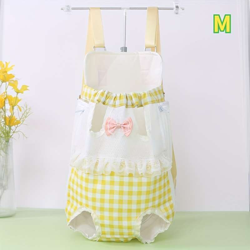 1pc Yellow Plaid M Pet Bag
