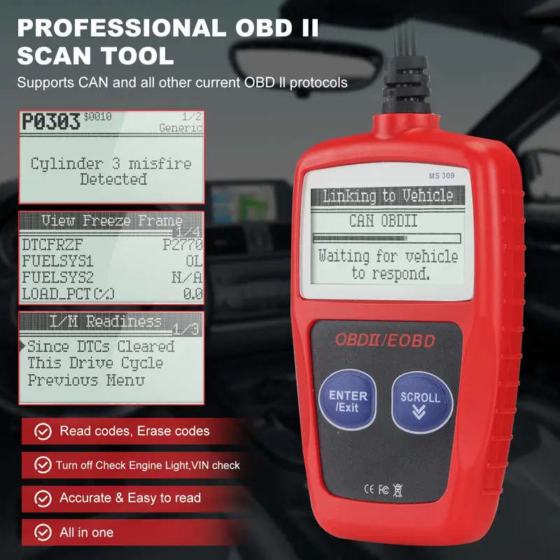 1pc Classic Enhanced Universal OBD2 Scanner Car Engine Fault Code Reader Check Engine Light And Emis