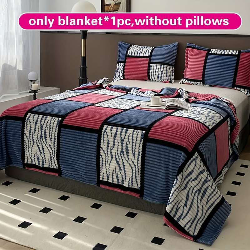 1ps Blanket Color Red Blue Square Grid size 200x230cm