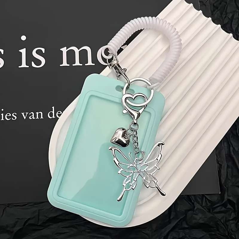 1pc Butterfly Spring Photo Holder Keychain Durable Plastic Card Case Cover Photo Album Accessory