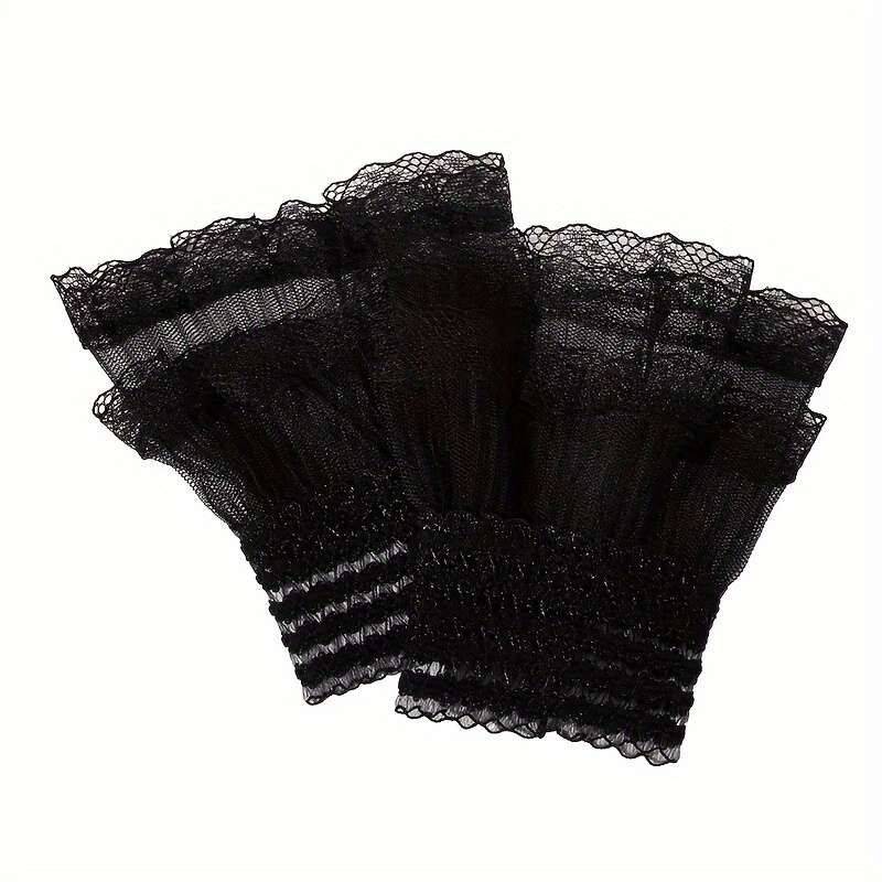 1 Pair White Lace Pleated Cuff Manicure Gloves