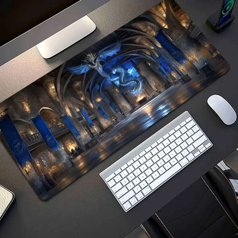 1pc 30x80cm Castle Dragon Rubber Non-Slip Mouse Pad Suitable for Office Study and Gaming