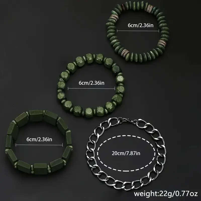 Men's Military Green Fashion Watch Set with Quartz Movement