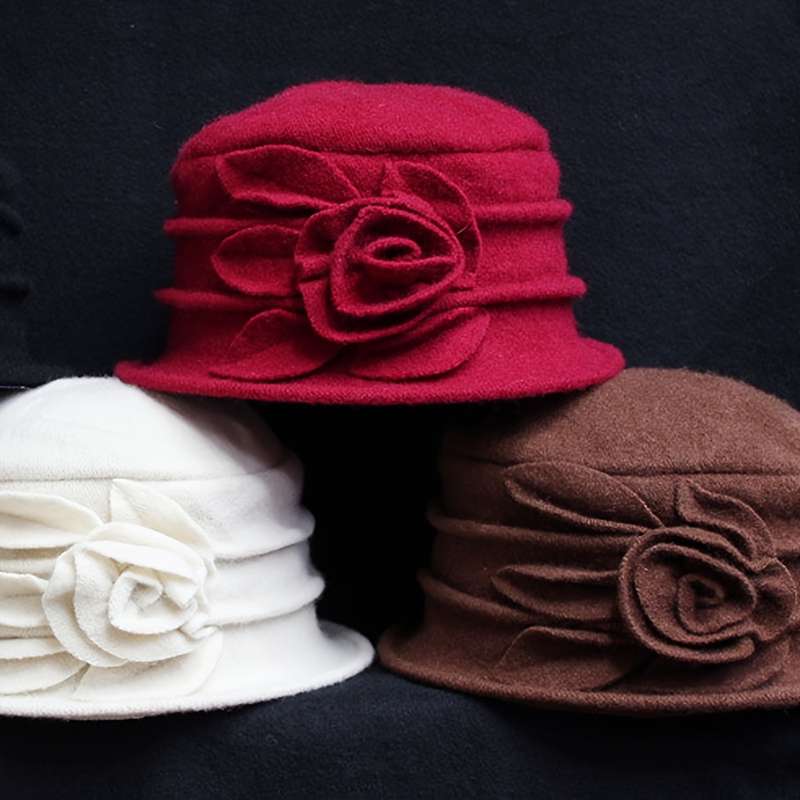 1pc 8 Colors Wool Top Hat Basin Hat Winter Middle-aged Women's Hat Elegant Middle-aged Woolen Mom H