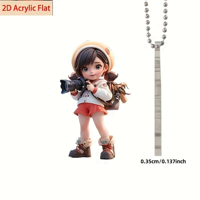 1pc 2D Flat    Acrylic Camera Girl Pendant Vibrant Photography-Themed Keychain with Cute Girl