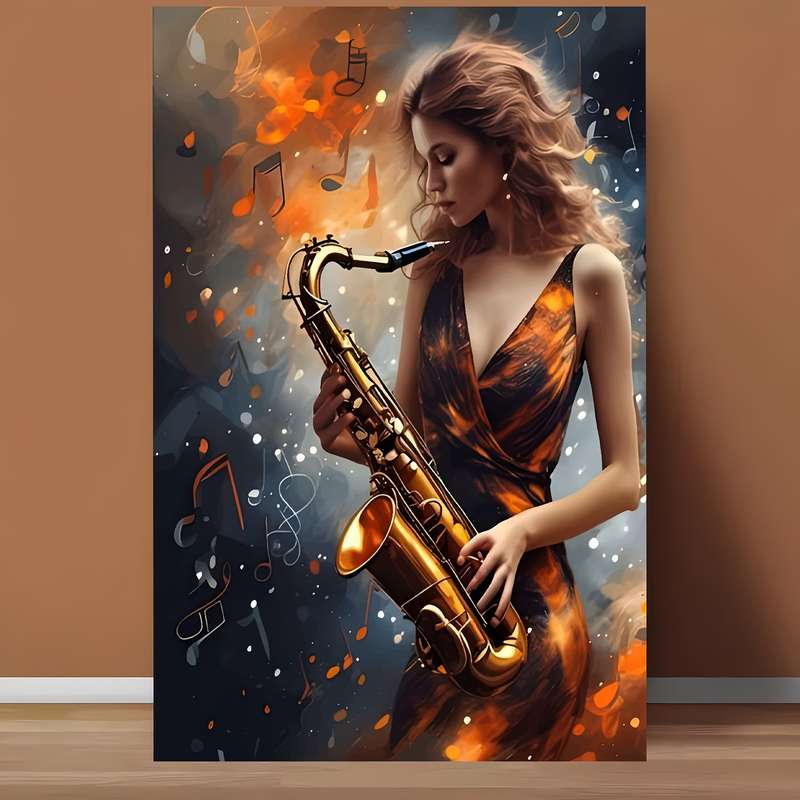 1pc  Frameless Saxophone Music Art Canvas Print 30.48x45.72 cm Vibrant Abstract Wall Decor Fe