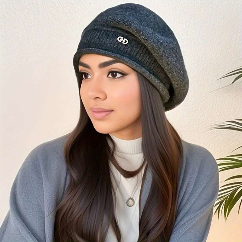 1pc Women's Stretchy Beanie Hat With Pocket Soft And Cozy Acrylic Knit Cap For Autumn And Winter