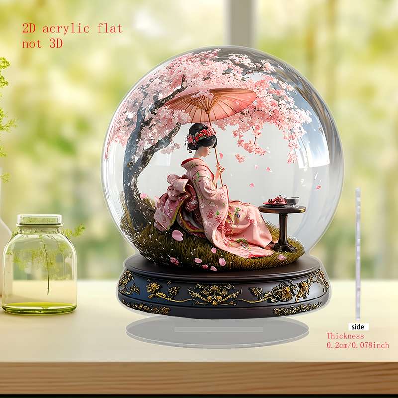 1pc 2D Flat    Charming Japanese Cherry Blossom Girl Acrylic Desktop Decoration Perfe