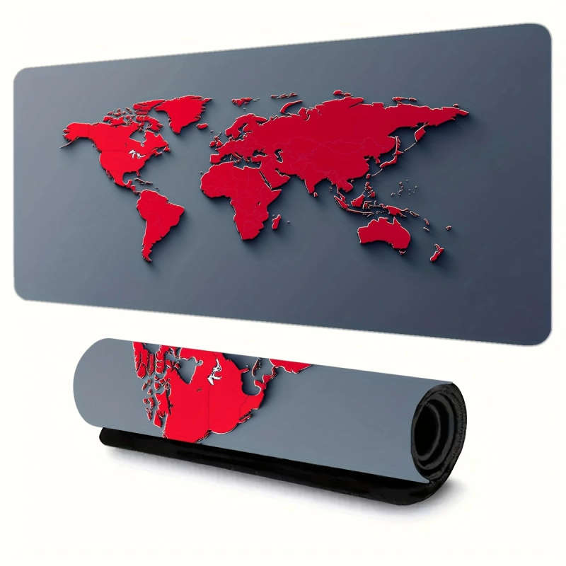 1pc 40x90cm Red World Map Design Mouse Pad Non-Slip Waterproof Washable Desk Mat