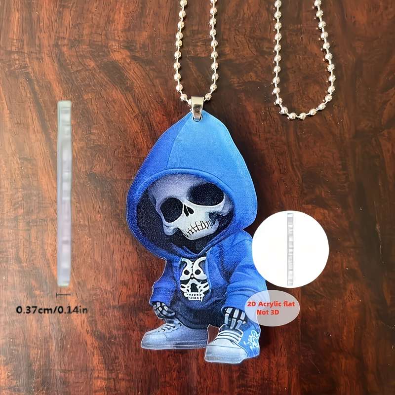 1pc 2D Flat  Elegant  Acrylic Skull Pendant with Blue Hoodie Design 31cm 12.2" Flat Charm for