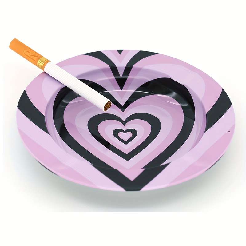 1pc Round Iron Ashtray with Various Patterns Portable High-End Ashtray for Travel Home Outdo