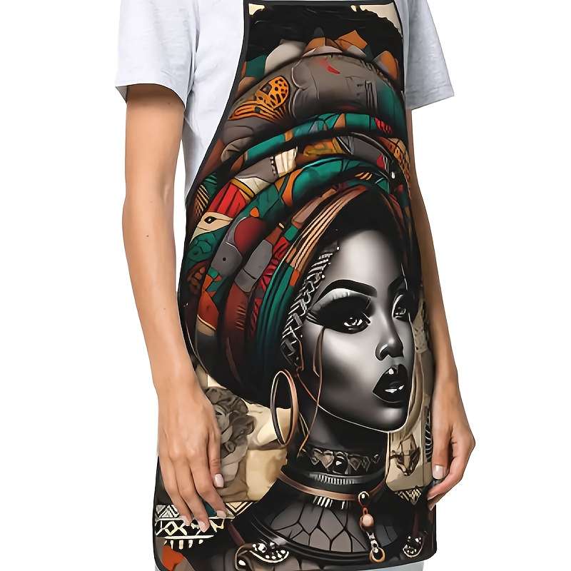 1pc African Woman Vintage Print Apron Durable Polyester 100% Knit Fabric 150g m? Opaque Hand Wa