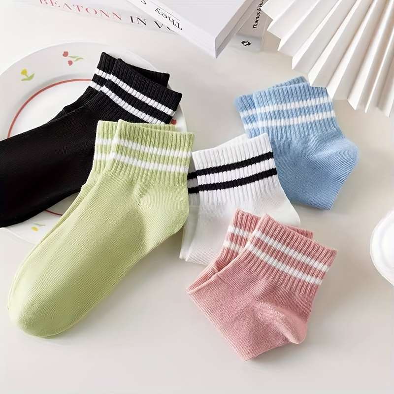 5 Pairs Multicolor Asian One Size High Elastic Socks