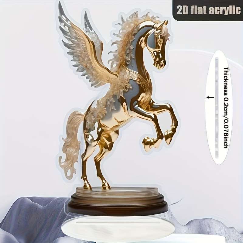 1pc 2D Flat   Acrylic Horse with Wings Decoration Fashionable Animal Theme Design Suitabl