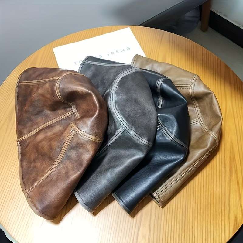 1pc New PU Leather Fisherman Hat Outdoor Light Luxury Fashion Sunshade Anti-Aging Duckbill Hat Inte