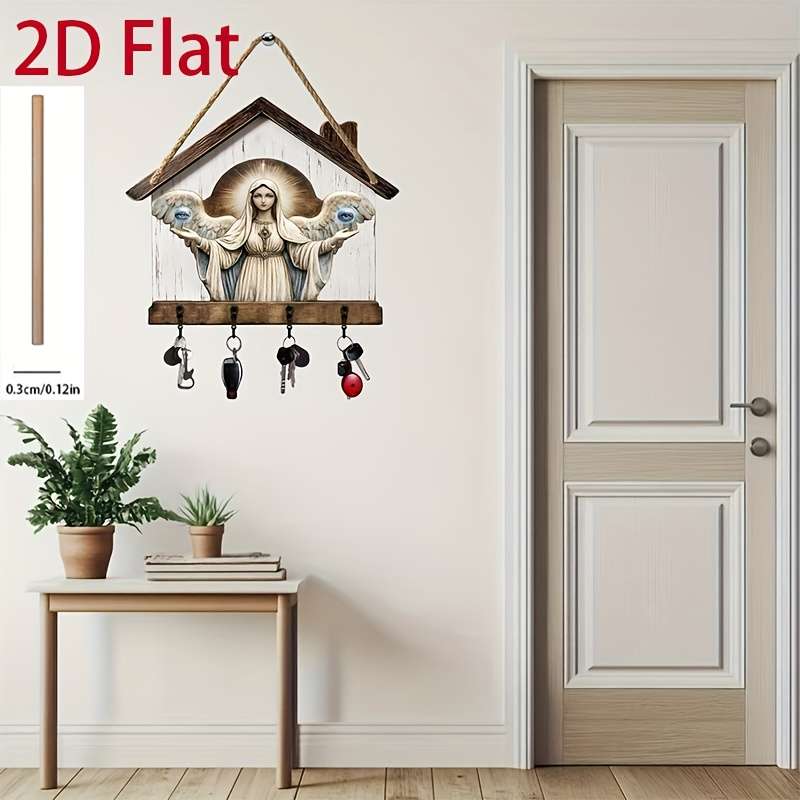 2D/Flat 1pc Angels Eye Simple Colorful Wooden and Home Key Hanger with Four Metal Hooks 2D/Flat W