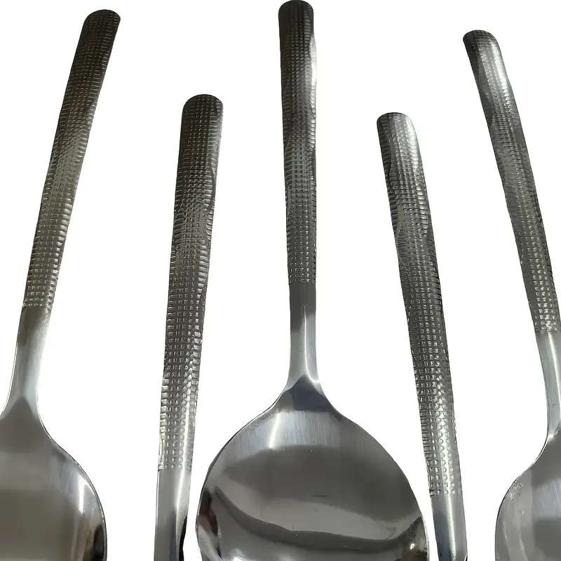 Set of 5 Stainless Steel Spoons with a Hammered Design, Durable
