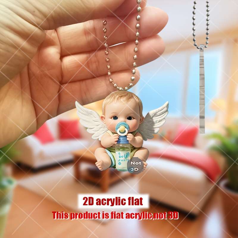 1pc 2D Flat   Angel Youngsters Acrylic Pendant Cute Car Mirror Charm Keychain 5.08cm Flat De