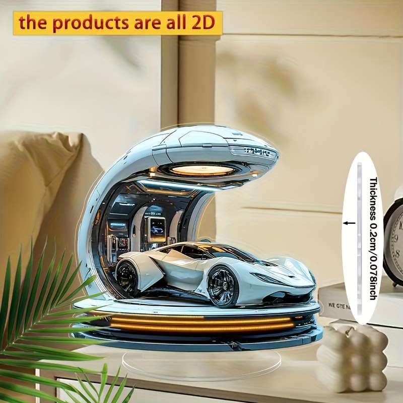 1pc 2D Flat  Bohemian  Acrylic Sports Car Gas Station Decorative Sign with Stand Sleek White