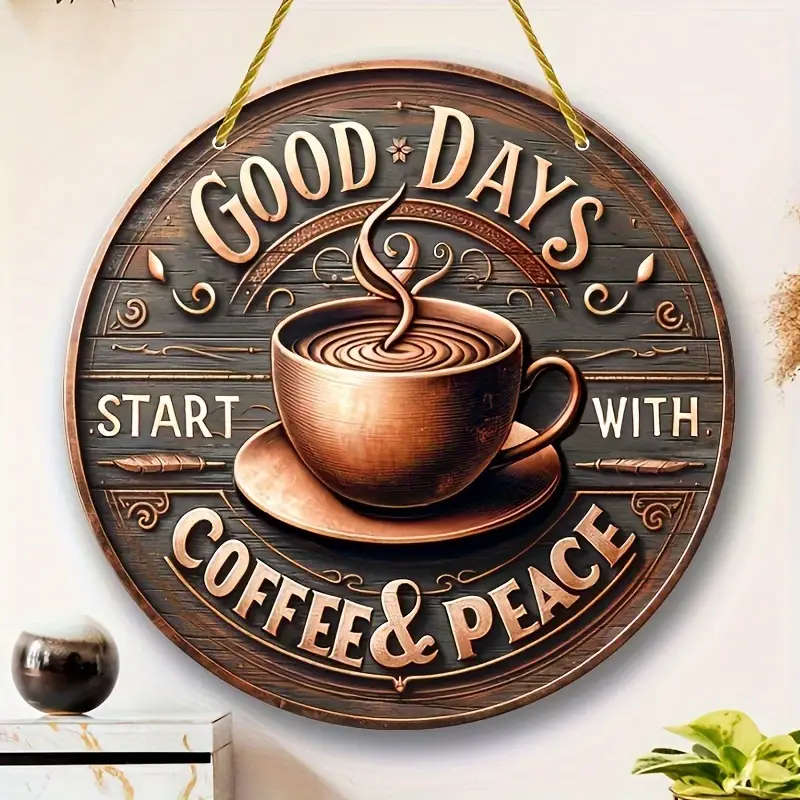 1pc Vintage Coffee Peace Round Wooden Sign Perfect for Kitchen Home Office Cafe or Outdoor Decor Rus