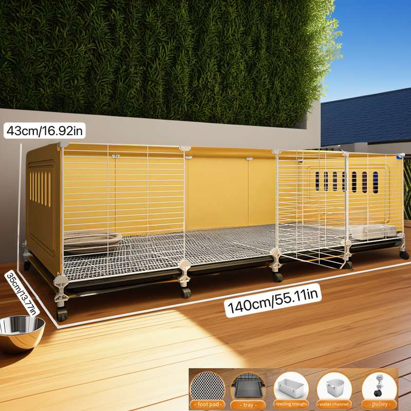 1pc Gray With Wheels Four Grid Pet Cage