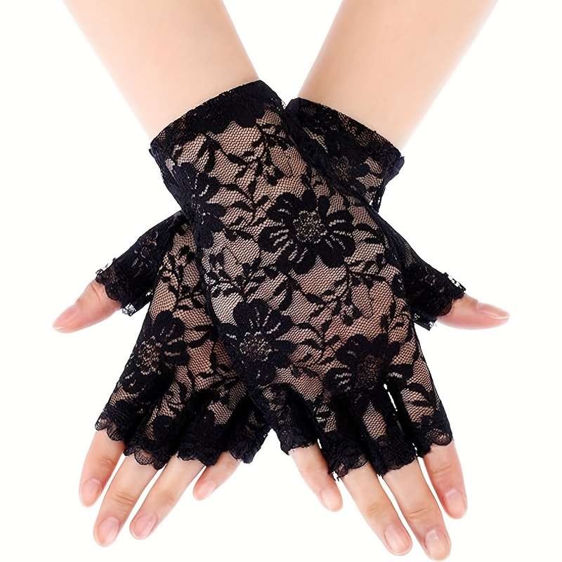 1 Pair Red Bridal Lace Gloves