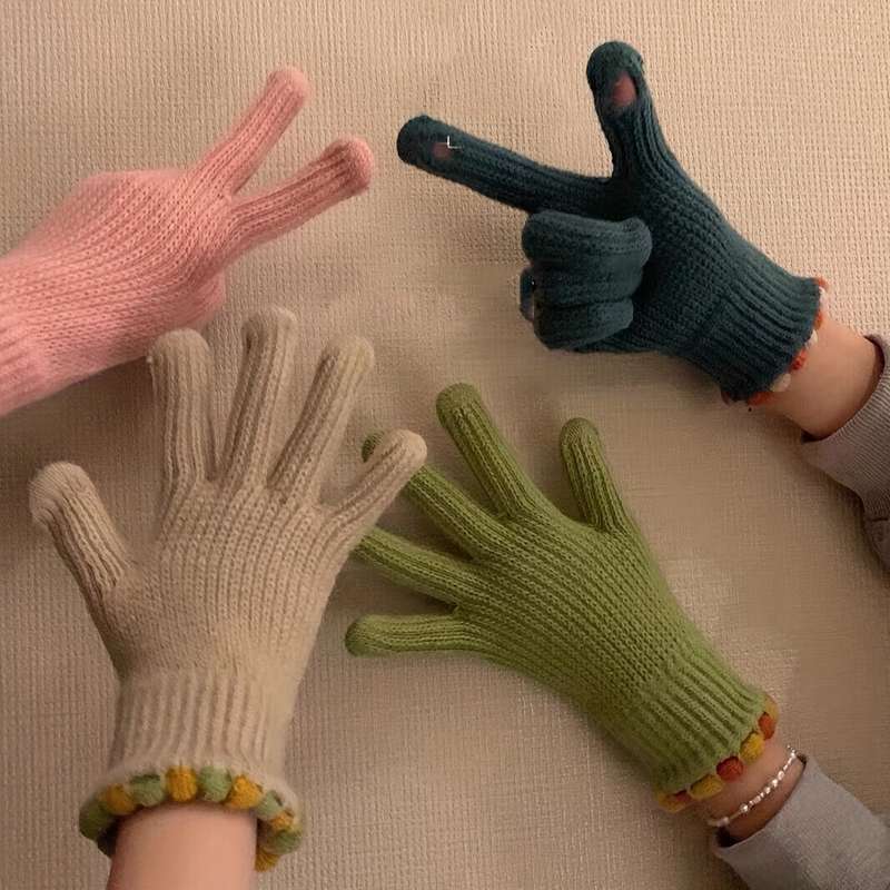 1 Pair Polychrome Size Red Warm Gloves