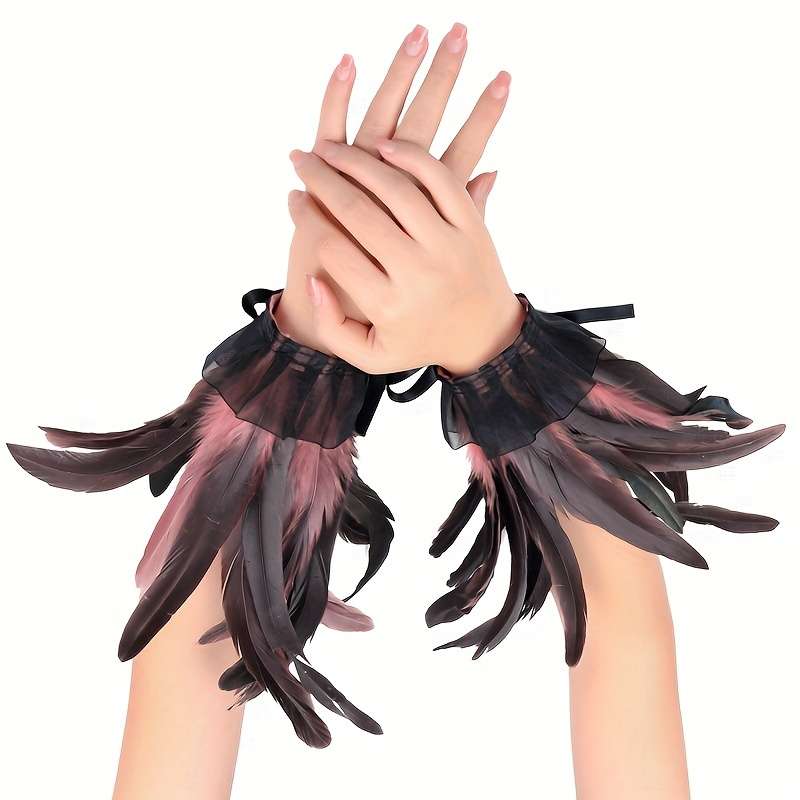 1 Pair Rose Red Feather Lace Hand Gloves