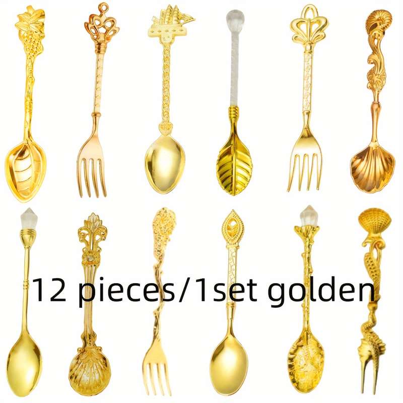 12pcs 1 Set Retro Small Boutique Coffee Spoon Luxury Aristocratic Small Spoon Seasoning Spoon S