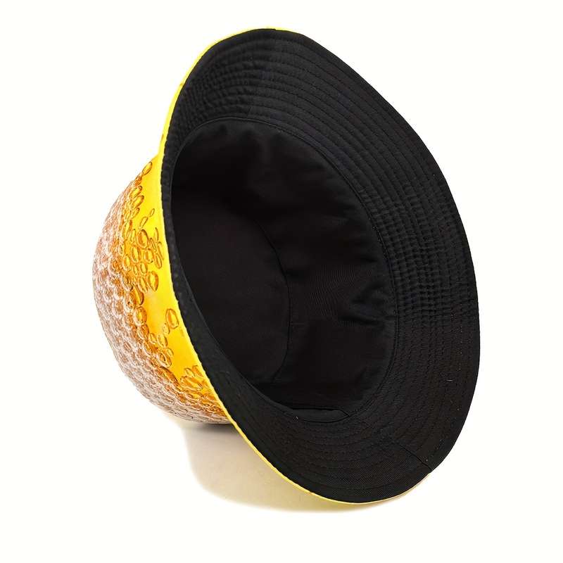 1pc MIACAWOR Reversible Beer Print Bucket Hat Vibrant Yellow Orange Double-Sided Design Lightw
