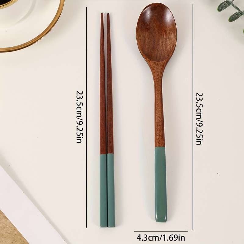 Portable Wooden Spoon Chopsticks Set Colorful Durable Kitchen Utensils for Camping Travel