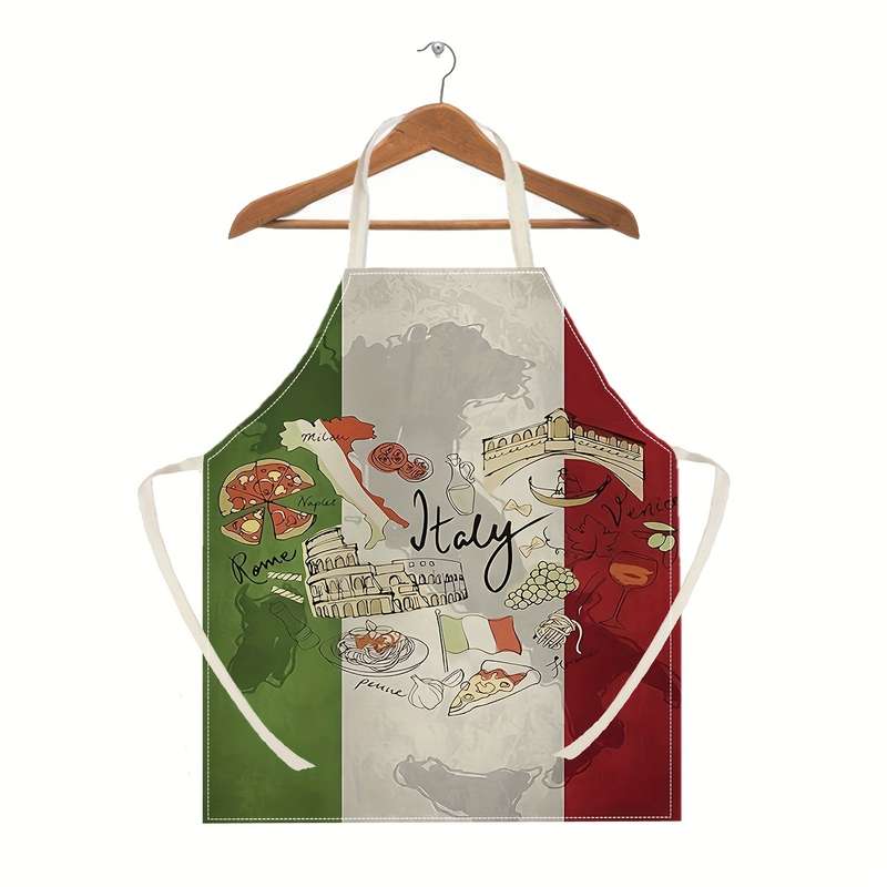 1pc Italian-Themed Pizza Kitchen Apron Creative Fun Printed Home Cleaning Apron Easy-Clean Co