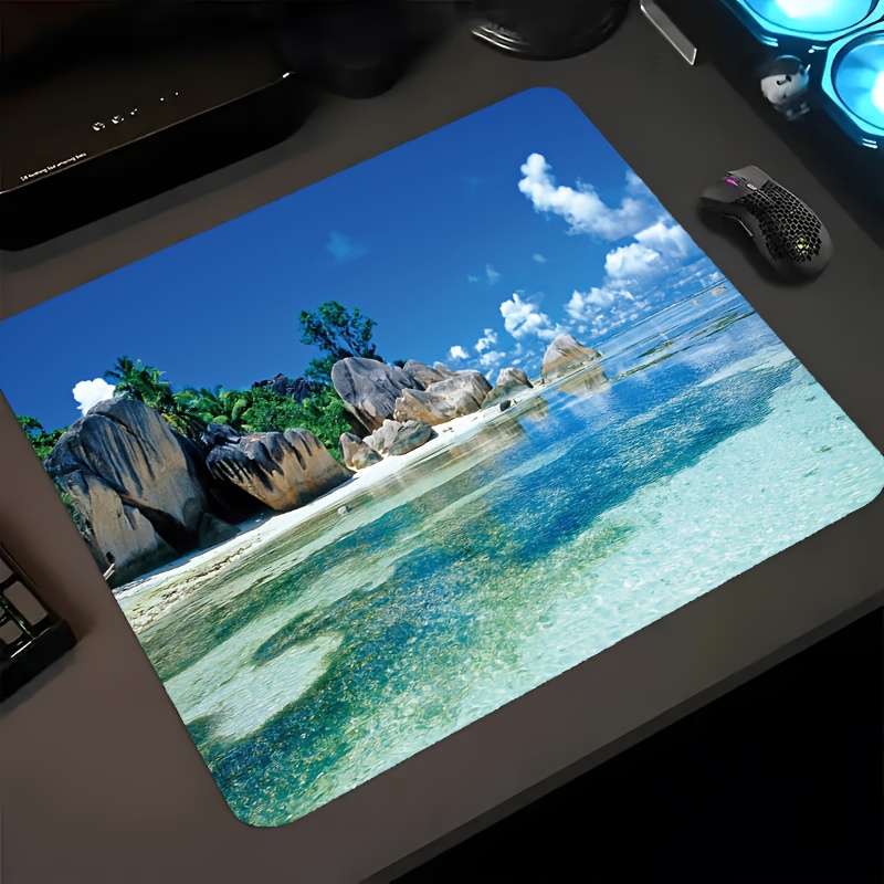 1pc Tropical Beach Mouse Pad with Non-Slip Rubber Base Waterproof Washable 1.5mm Thick