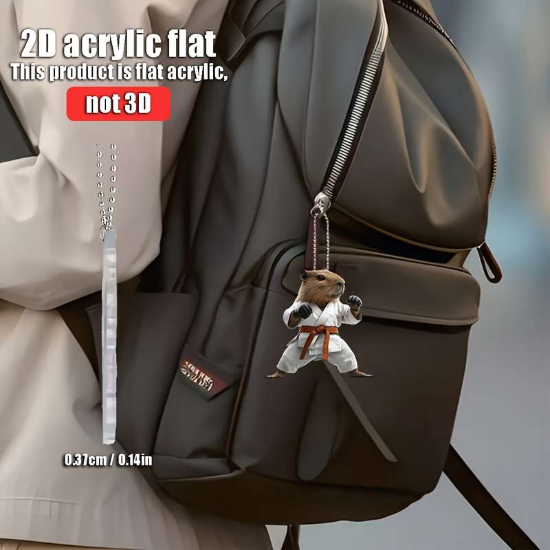 1pc 2D Flat   Taekwondo Capybara Acrylic Hanging Charm  Martial Arts Design with Karat