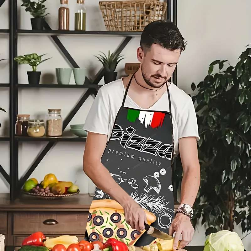 1pc Italian Pizza Print Apron Polyester Cooking Apron with Vibrant Pizza Design Ideal for Ho