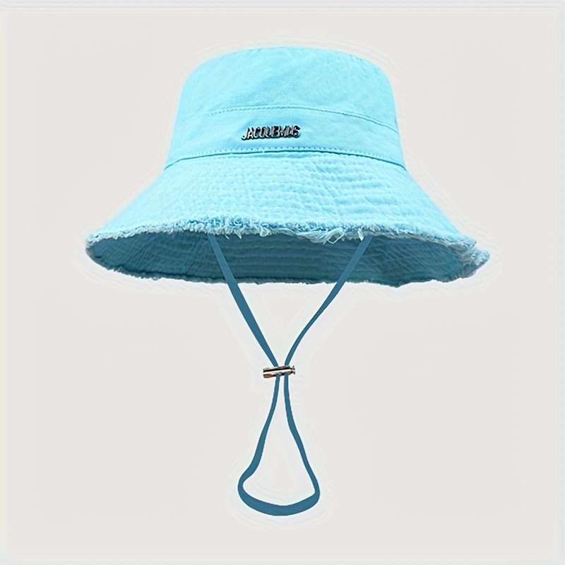 1pc Cotton Denim Bucket Hat with Raw Hem Adjustable 56-58cm Sun Protection for All Seasons Perf
