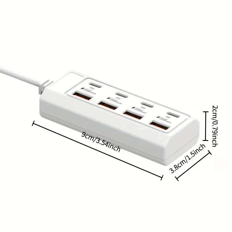 1pc 8Port USB to 4 USB 4 Type-C 25W Hub Multi-Port Fast Charging Compatible with 5V USB Devices Incl