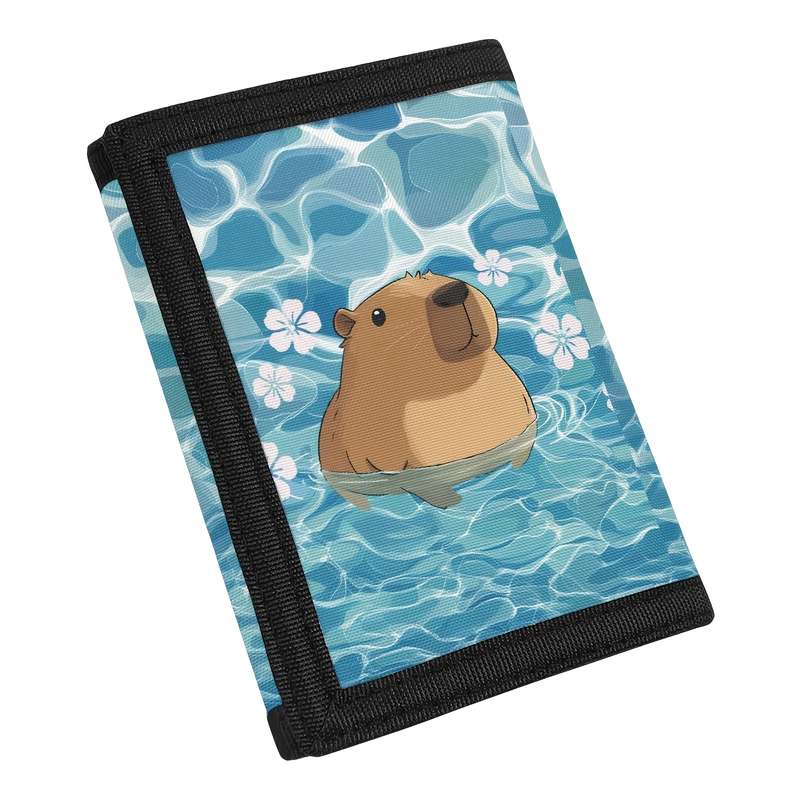 1pc Cute Summer Capybara Trifold Wallet with Magic Sticker Coin Pouch Multiple Card Slots C Vibra