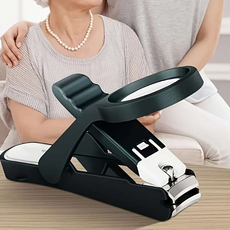 1pc Stainless Steel Nail Clippers with Magnifying Glass Ergonomic Precision Angled Edge Splas