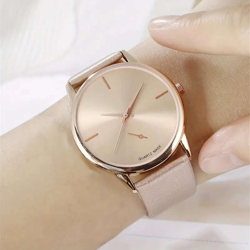 5PCS Minimalist Women's Gift Set Faux Leather Wallet with Snap Closure Leather Lining Matching Watch