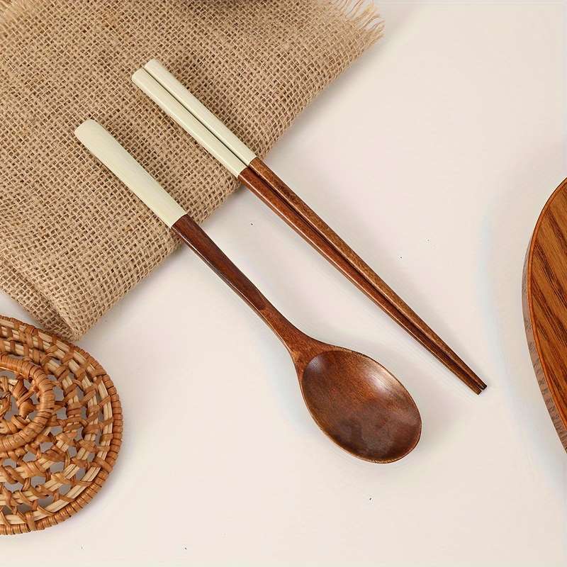 Portable Wooden Spoon Chopsticks Set Colorful Durable Kitchen Utensils for Camping Travel